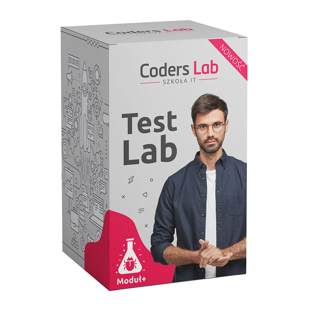 Pudełko imitujące kurs Test Lab - Tester manualny w Coders Lab